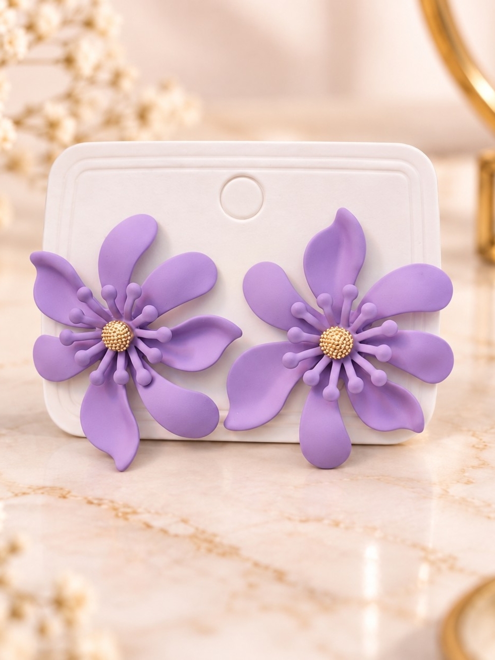 Purple Floral Statement Earrings - Unbranded